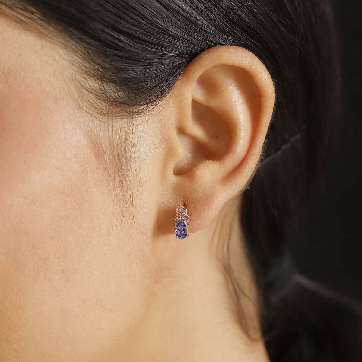 AAA Tanzanite and Madagascar Pink Sapphire 1.00 ctw Earrings in 18K Vermeil Rose Gold Over Sterling Silver image number 2