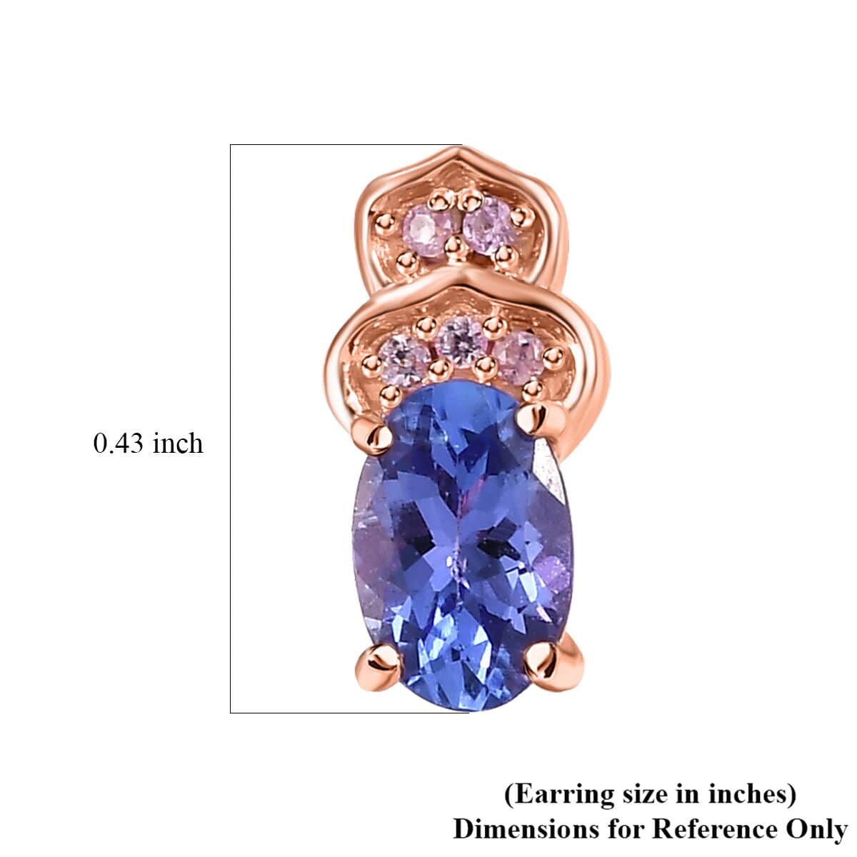 AAA Tanzanite and Madagascar Pink Sapphire 1.00 ctw Earrings in 18K Vermeil Rose Gold Over Sterling Silver image number 5