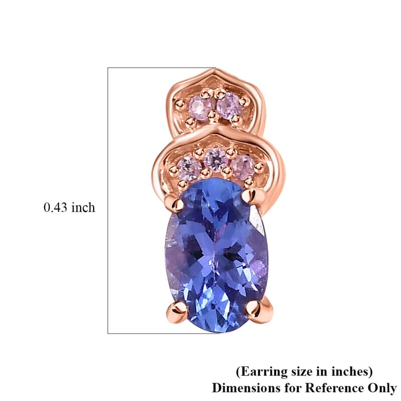 D'Joy AAA Tanzanite and Madagascar Pink Sapphire 1.00 ctw Earrings in 18K Vermeil Rose Gold Over Sterling Silver