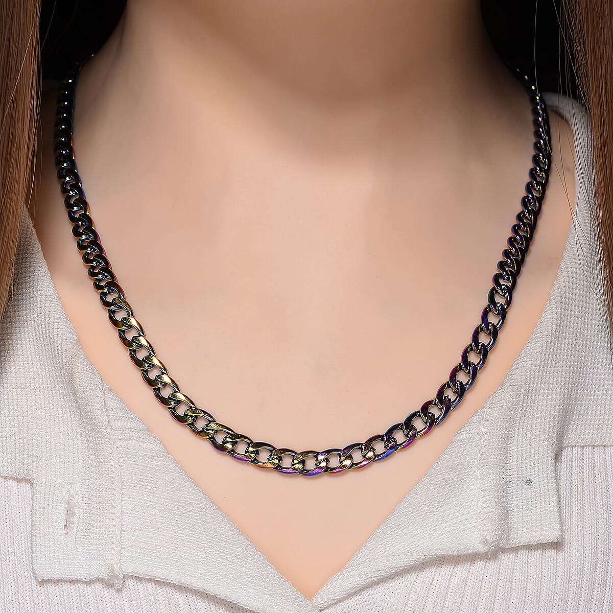 Cuban Chain Necklace in ION Plated Rainbow Stainless Steel 22-24 Inches image number 1