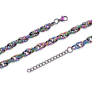 Rope Chain Necklace in ION Plated Rainbow Stainless Steel 22-24 Inches