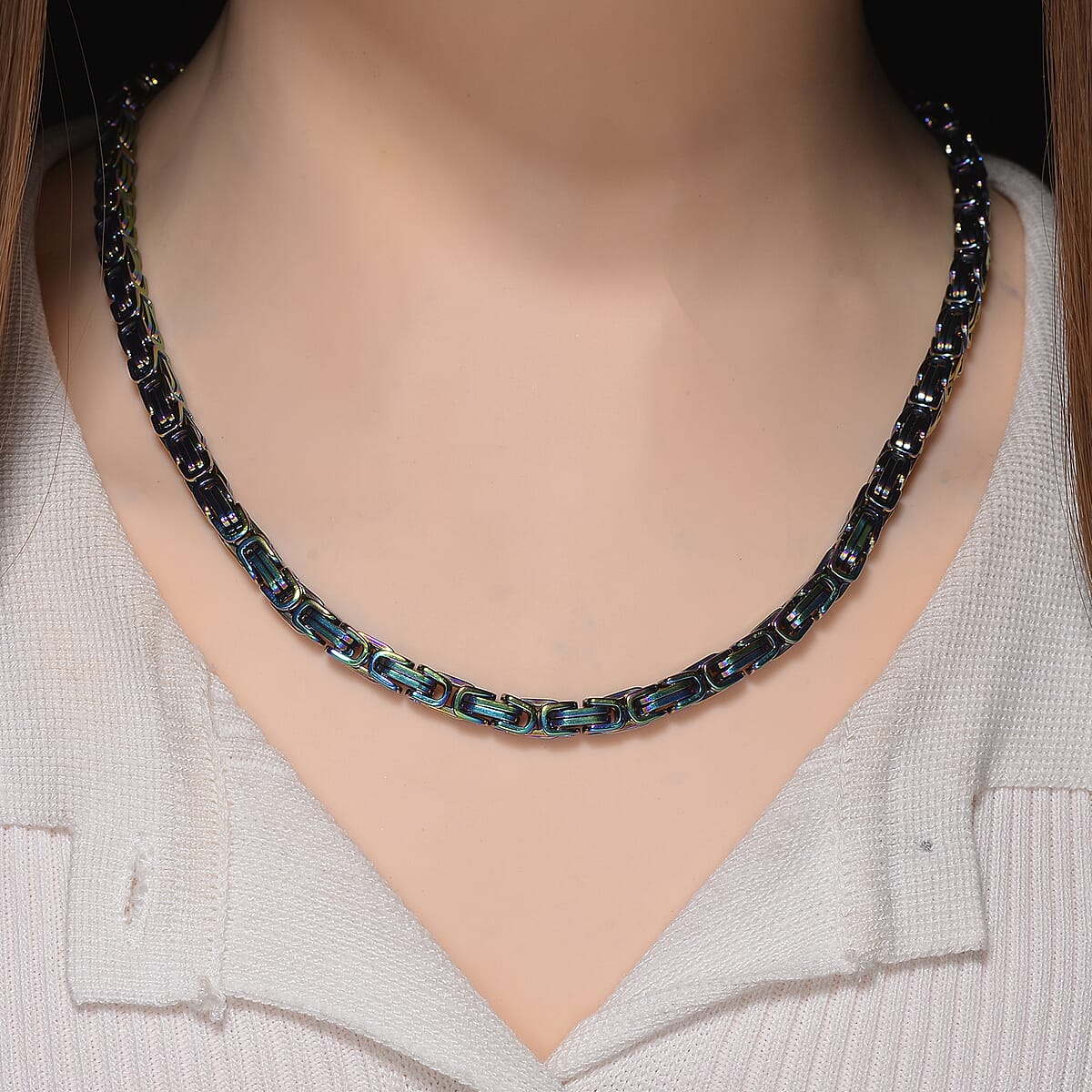 Byzantine Chain Necklace in ION Plated Rainbow Stainless Steel 22-24 Inches image number 1