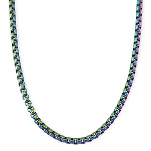 Box Chain Necklace in ION Plated Rainbow Stainless Steel 22-24 Inches