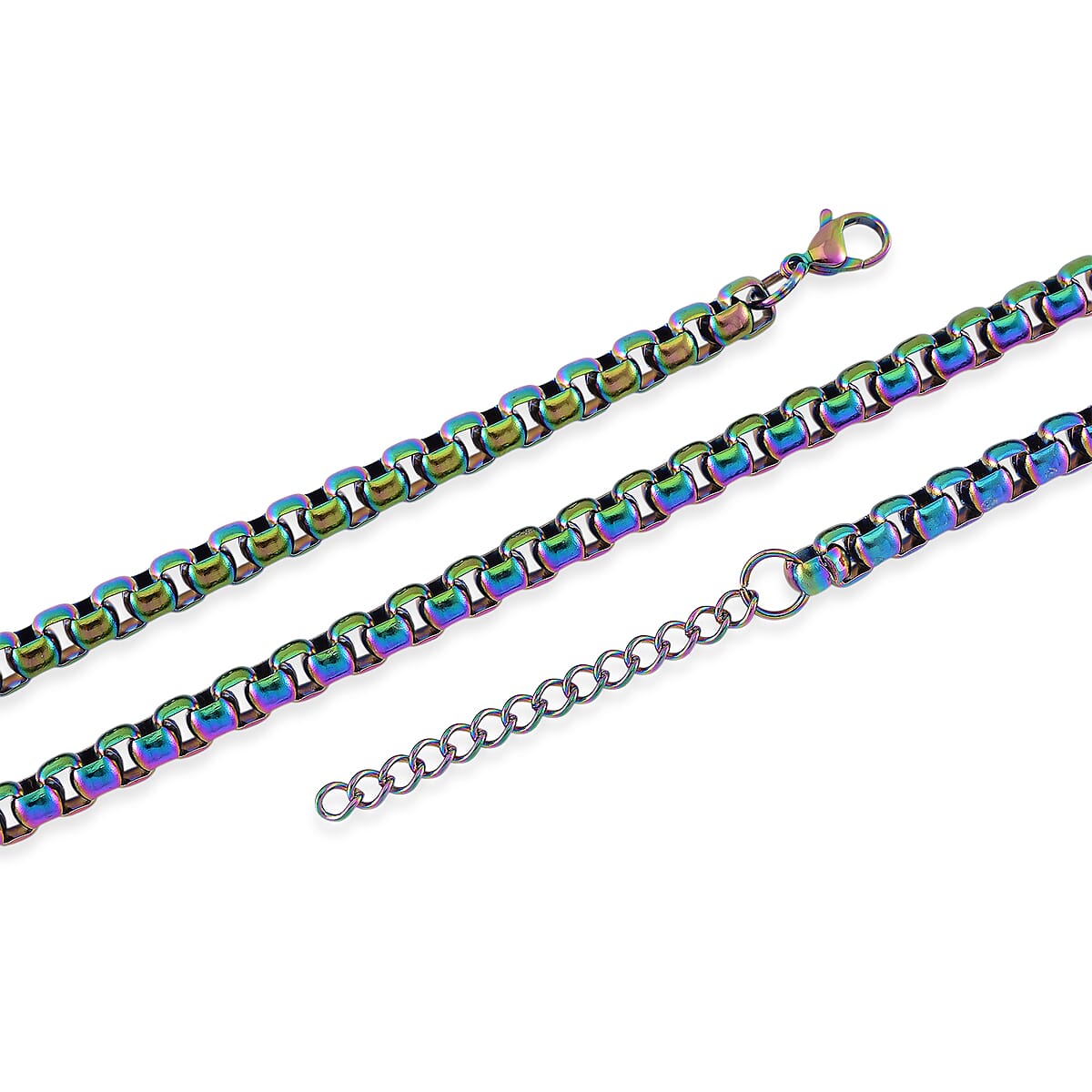 Box Chain Necklace in ION Plated Rainbow Stainless Steel 22-24 Inches image number 3