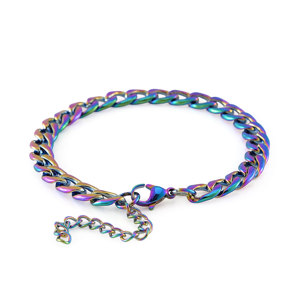 Cuban Chain Bracelet in ION Plated Rainbow Stainless Steel (7.50-9.50In) image number 2