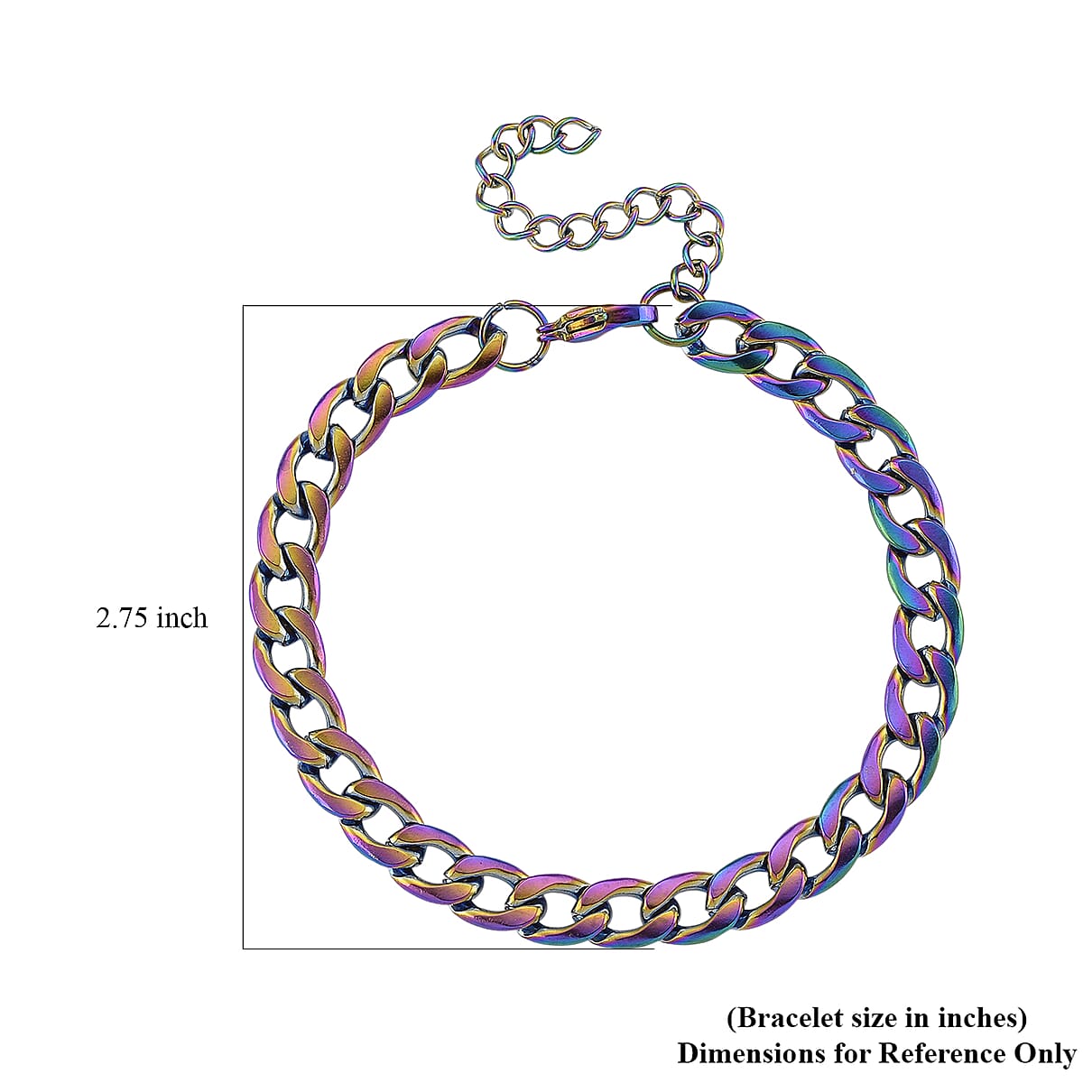 Cuban Chain Bracelet in ION Plated Rainbow Stainless Steel (7.50-9.50In) image number 4