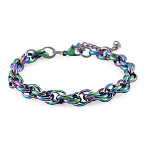 Rope Chain Bracelet in ION Plated Rainbow Stainless Steel (7.50-9.50In)