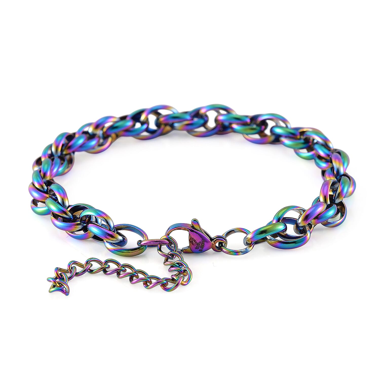 Rope Chain Bracelet in ION Plated Rainbow Stainless Steel (7.50-9.50In)