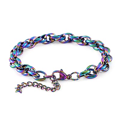 Rope Chain Bracelet in ION Plated Rainbow Stainless Steel (7.50-9.50In)