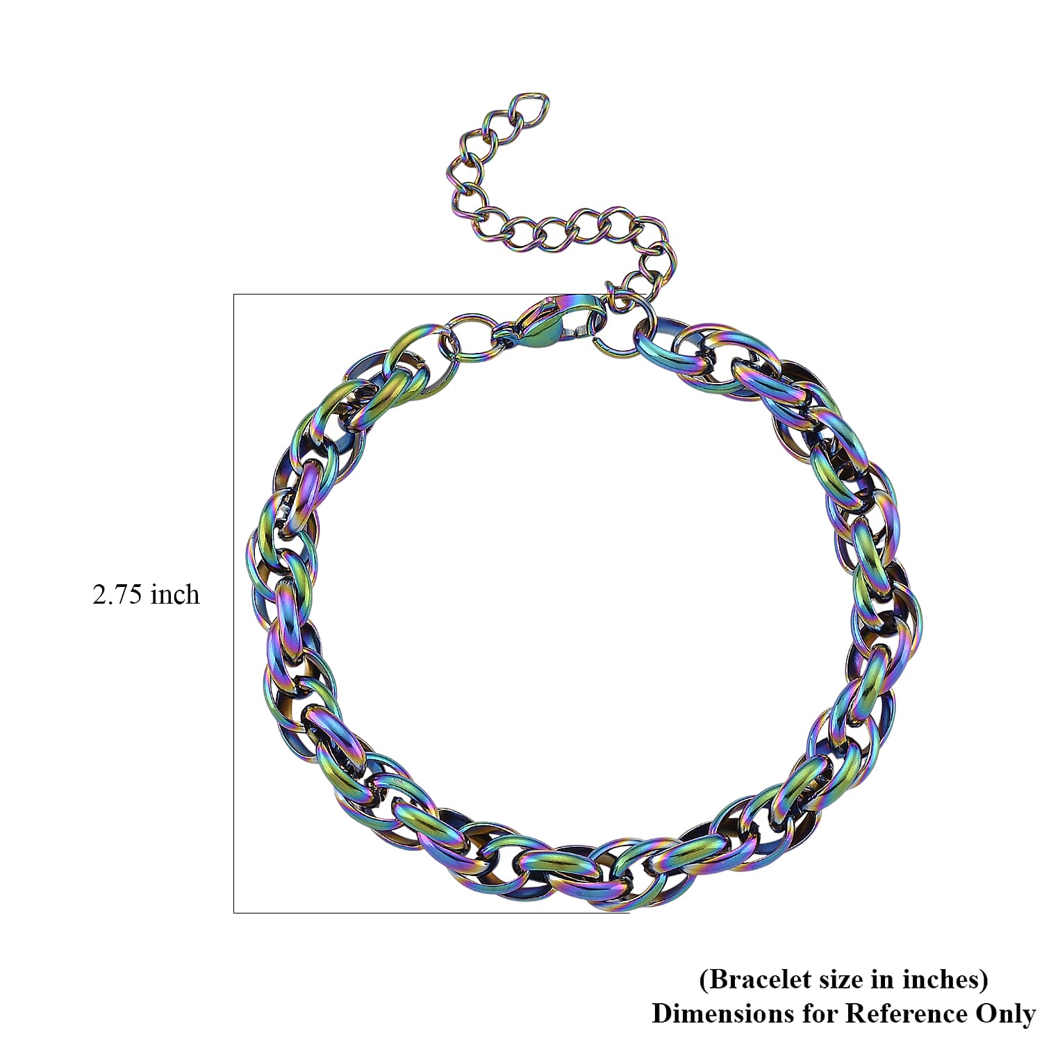 Rope Chain Bracelet in ION Plated Rainbow Stainless Steel (7.50-9.50In)