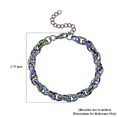 Rope Chain Bracelet in ION Plated Rainbow Stainless Steel (7.50-9.50In)