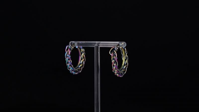 6mm Spiga Chain Hoop Earrings in ION Plated Rainbow Color Stainless Steel