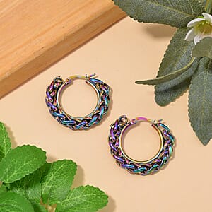 Spiga Chain Hoop Earrings in ION Plated Rainbow Color Stainless Steel