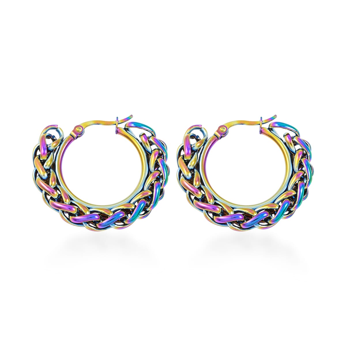 6mm Spiga Chain Hoop Earrings in ION Plated Rainbow Color Stainless Steel image number 3