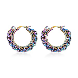 Spiga Chain Hoop Earrings in ION Plated Rainbow Color Stainless Steel