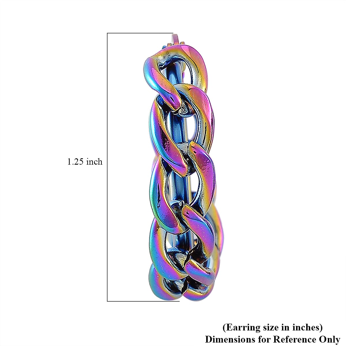 Cuban Chain Hoop Earrings in ION Plated Rainbow Color Stainless Steel
