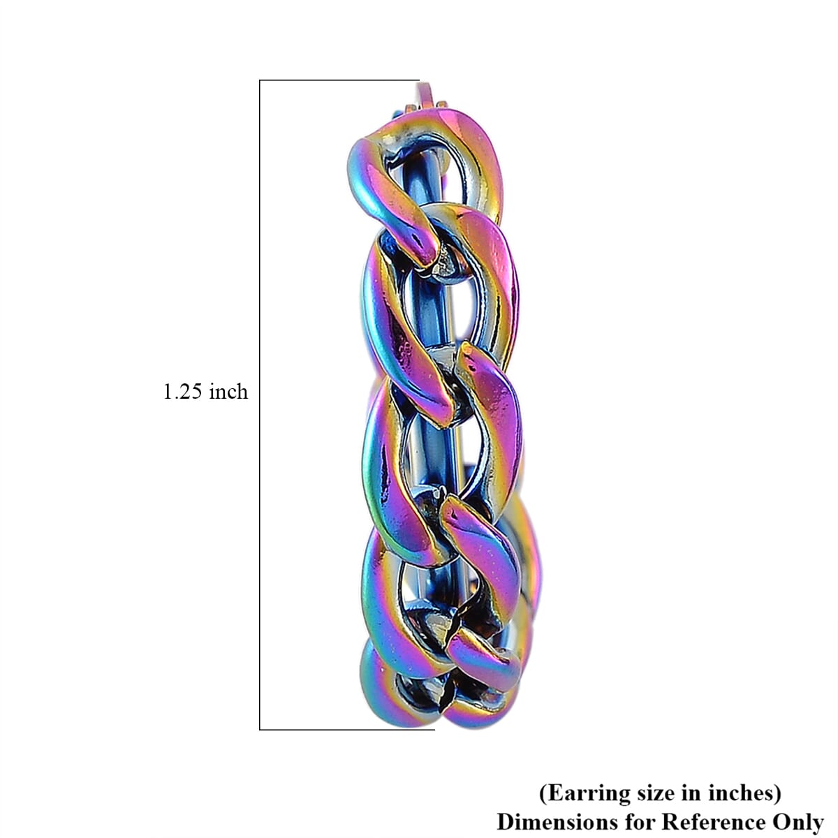 7mm Cuban Chain Hoop Earrings in ION Plated Rainbow Color Stainless Steel image number 5