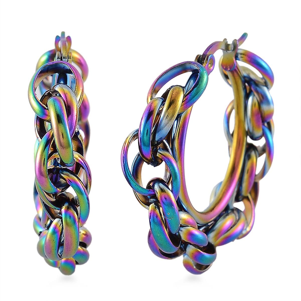 6mm Rope Chain Hoop Earrings in ION Plated Rainbow Color Stainless Steel image number 0