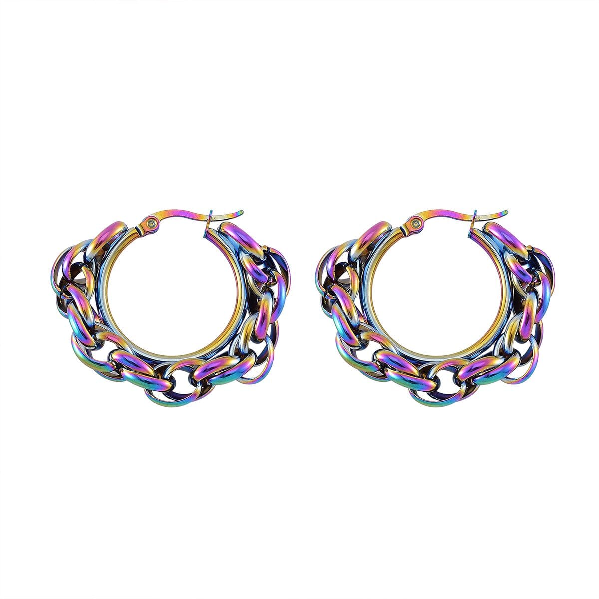 6mm Rope Chain Hoop Earrings in ION Plated Rainbow Color Stainless Steel image number 3