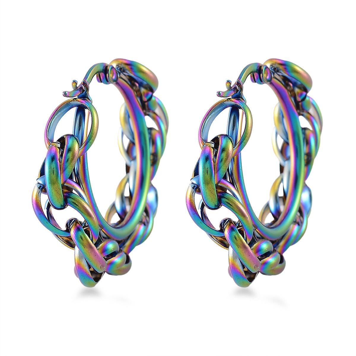 6mm Rope Chain Hoop Earrings in ION Plated Rainbow Color Stainless Steel image number 4