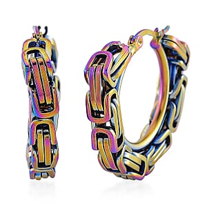 Value Buy 5mm Byzantine Chain Hoop Earrings in ION Plated Rainbow Color Stainless Steel