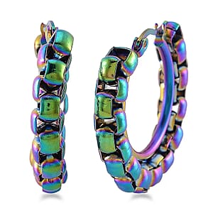 Value Buy 6mm Box Chain Hoop Earrings in ION Plated Rainbow Color Stainless Steel