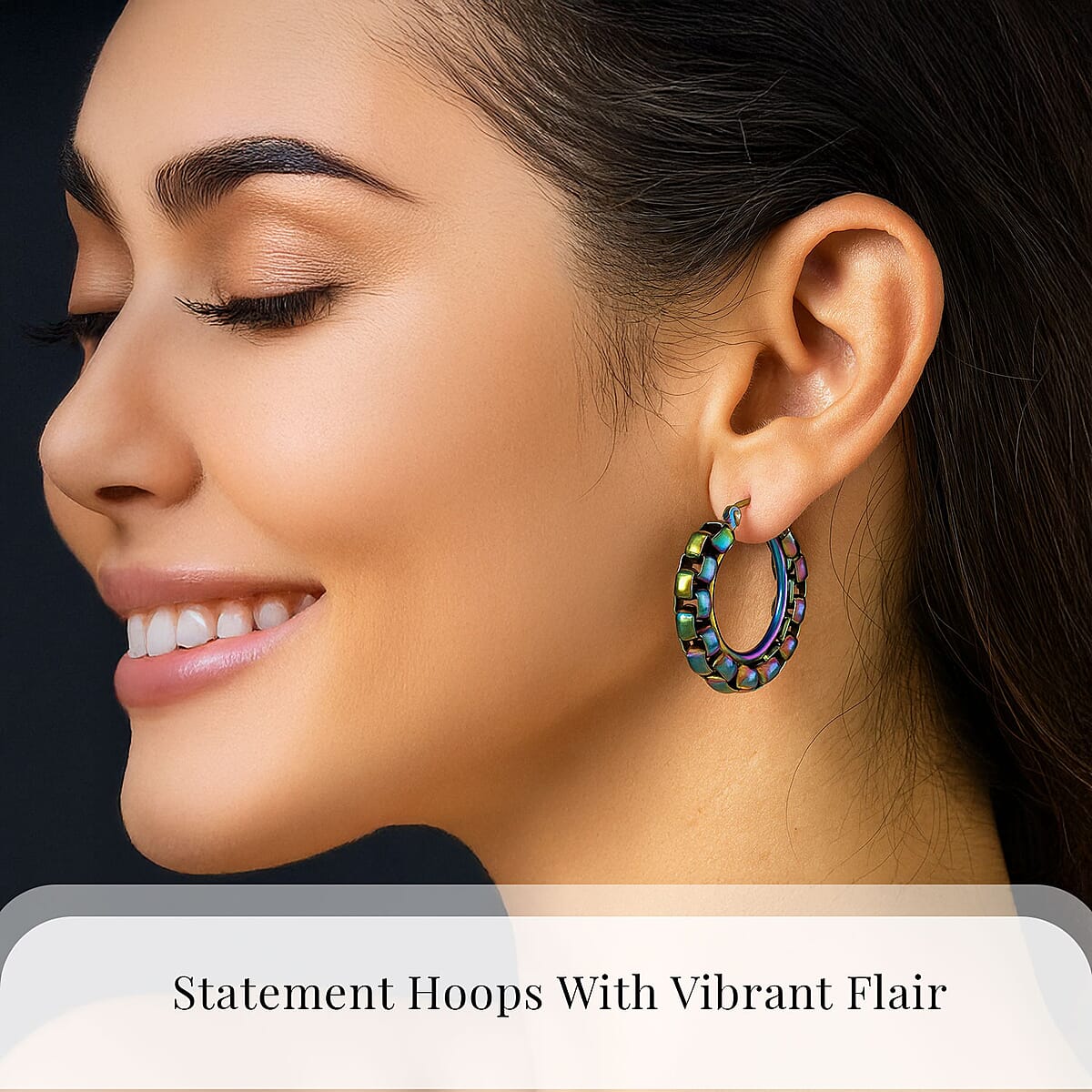 Value Buy 6mm Box Chain Hoop Earrings in ION Plated Rainbow Color Stainless Steel image number 1