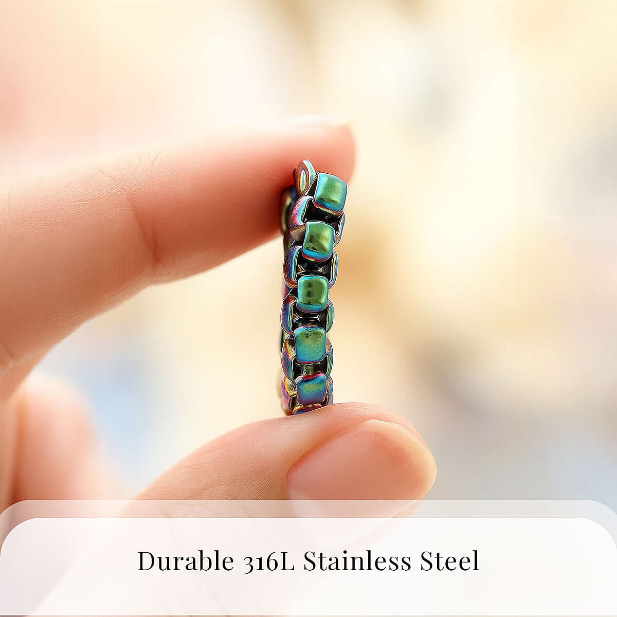 Value Buy 6mm Box Chain Hoop Earrings in ION Plated Rainbow Color Stainless Steel image number 2