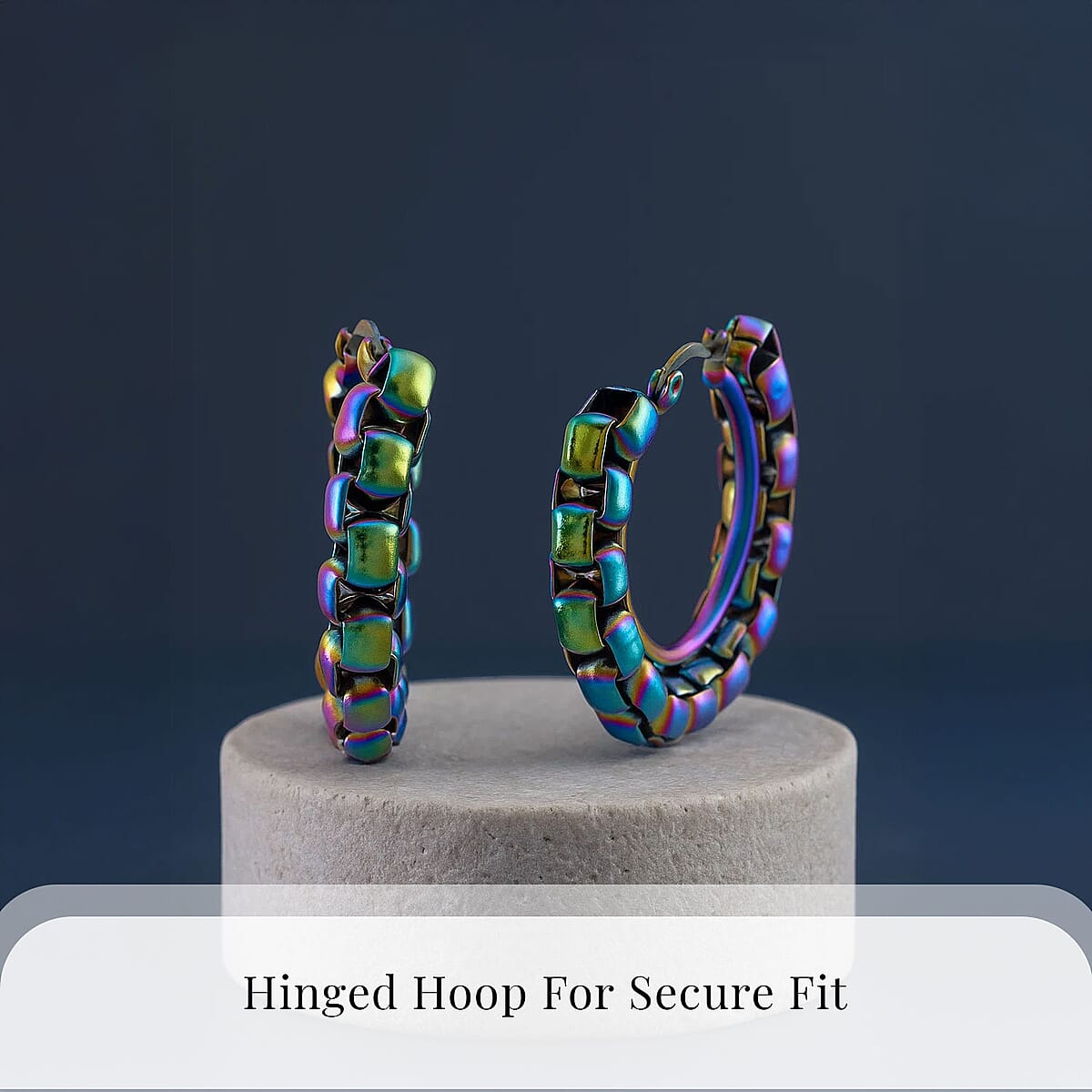 Value Buy 6mm Box Chain Hoop Earrings in ION Plated Rainbow Color Stainless Steel image number 3