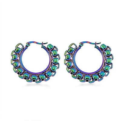 Box Chain Hoop Earrings in ION Plated Rainbow Color Stainless Steel