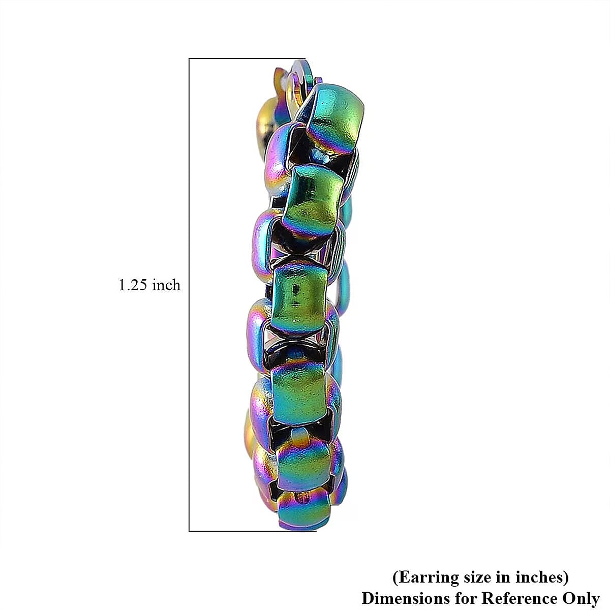 Value Buy 6mm Box Chain Hoop Earrings in ION Plated Rainbow Color Stainless Steel image number 5
