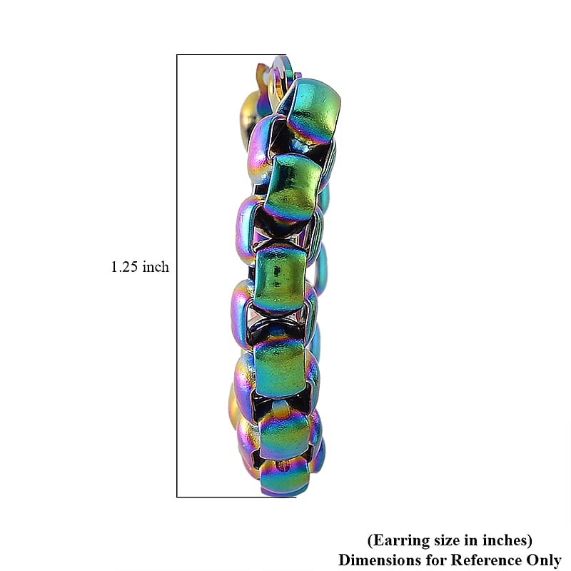 Box Chain Hoop Earrings in ION Plated Rainbow Color Stainless Steel