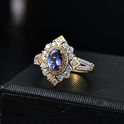 AAA Tanzanite and Multi Gemstone 1.70 ctw Art Deco Ring in 18K Vermeil Yellow Gold Over Sterling Silver (Size 10.0)