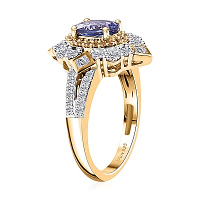 AAA Tanzanite and Multi Gemstone 1.70 ctw Art Deco Ring in 18K Vermeil Yellow Gold Over Sterling Silver (Size 10.0)