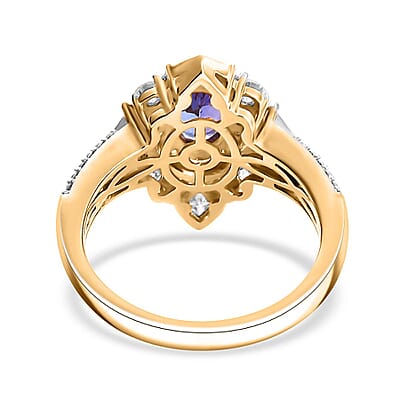 AAA Tanzanite and Multi Gemstone 1.70 ctw Art Deco Ring in 18K Vermeil Yellow Gold Over Sterling Silver (Size 10.0)