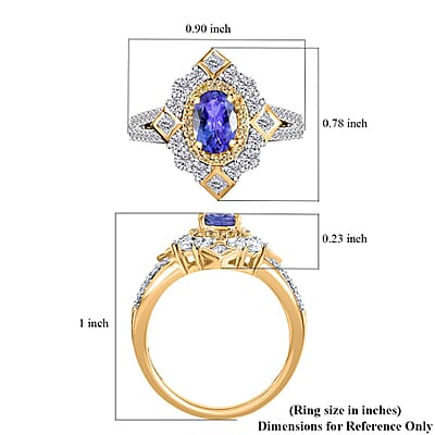 AAA Tanzanite and Multi Gemstone 1.70 ctw Art Deco Ring in 18K Vermeil Yellow Gold Over Sterling Silver (Size 10.0)