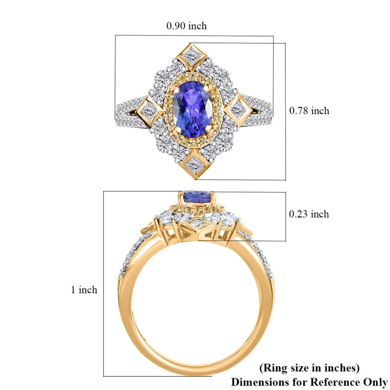AAA Tanzanite and Multi Gemstone 1.70 ctw Art Deco Ring in 18K Vermeil Yellow Gold Over Sterling Silver (Size 10.0)