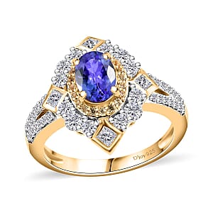AAA Tanzanite and Multi Gemstone 1.70 ctw Art Deco Ring in 18K Vermeil Yellow Gold Over Sterling Silver (Size 6.0)