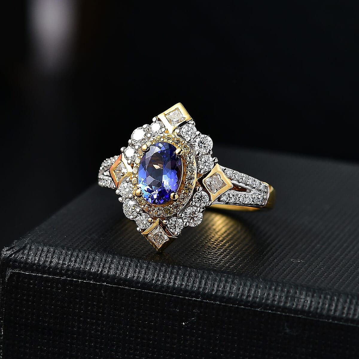AAA Tanzanite and Multi Gemstone 1.70 ctw Art Deco Ring in 18K Vermeil Yellow Gold Over Sterling Silver (Size 6.0) image number 1