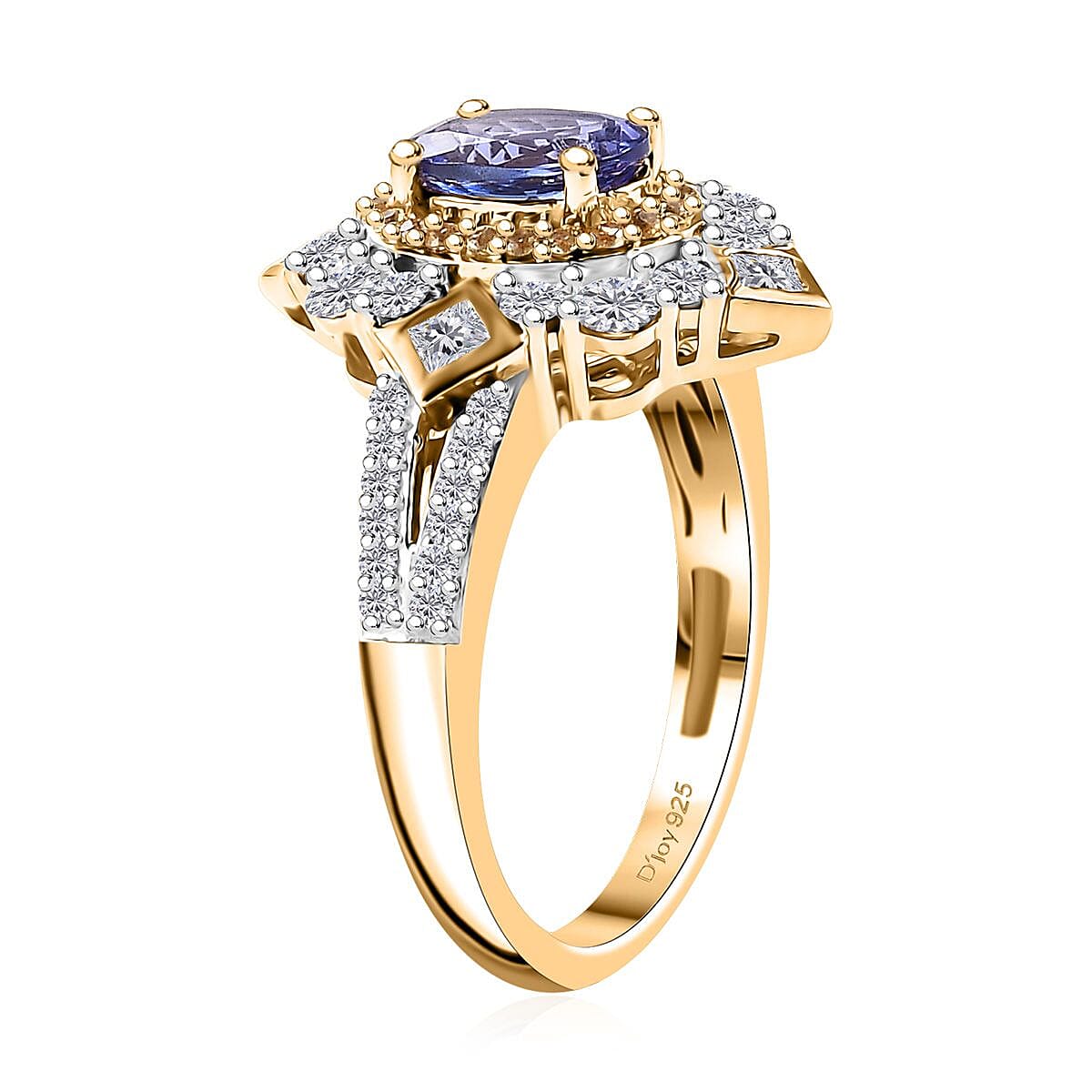 AAA Tanzanite and Multi Gemstone 1.70 ctw Art Deco Ring in 18K Vermeil Yellow Gold Over Sterling Silver (Size 6.0) image number 3