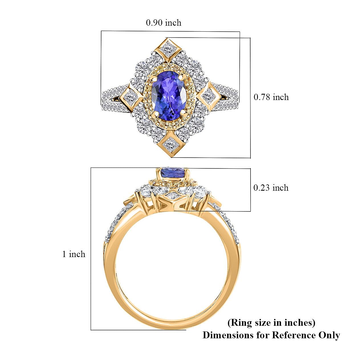 AAA Tanzanite and Multi Gemstone 1.70 ctw Art Deco Ring in 18K Vermeil Yellow Gold Over Sterling Silver (Size 6.0) image number 5