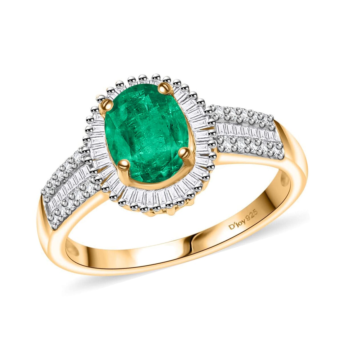 Kagem Zambian Emerald and Diamond 1.50 ctw Halo Ring in 18K Vermeil Yellow Gold Over Sterling Silver (Size 6.0) image number 0