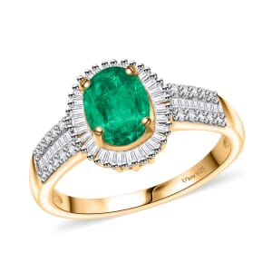 Kagem Zambian Emerald and Diamond 1.50 ctw Halo Ring in 18K Vermeil Yellow Gold Over Sterling Silver (Size 6.0)