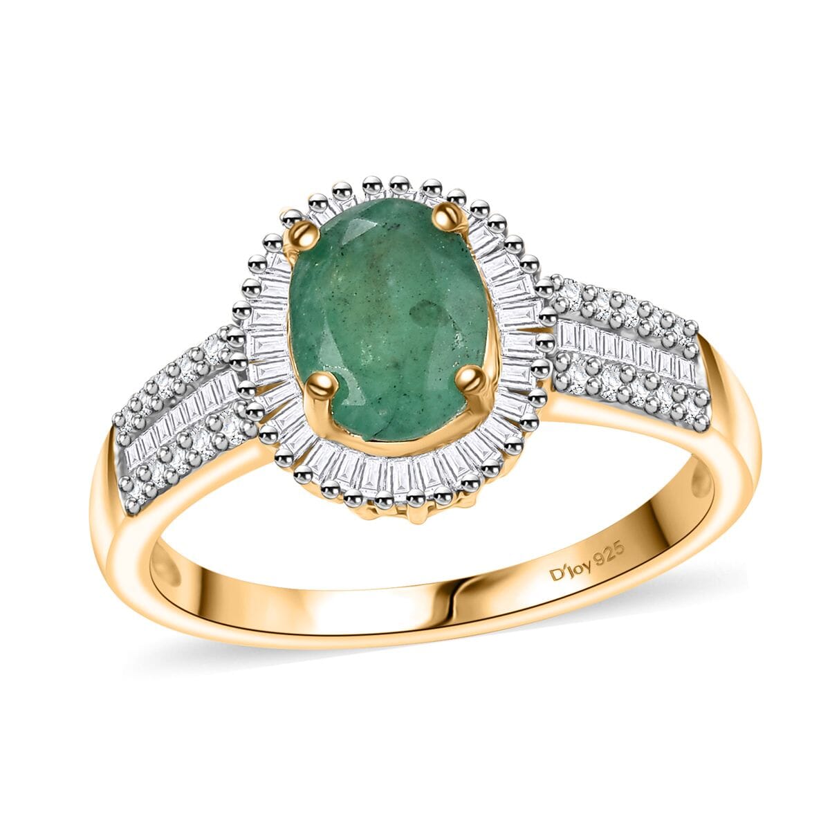 Kagem Zambian Emerald and Diamond 1.50 ctw Halo Ring in 18K Vermeil Yellow Gold Over Sterling Silver (Size 8.0) image number 0