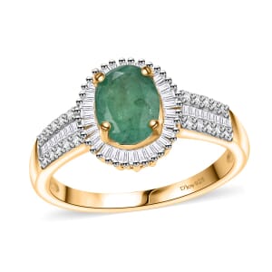Kagem Zambian Emerald and Diamond 1.50 ctw Halo Ring in 18K Vermeil Yellow Gold Over Sterling Silver (Size 8.0)