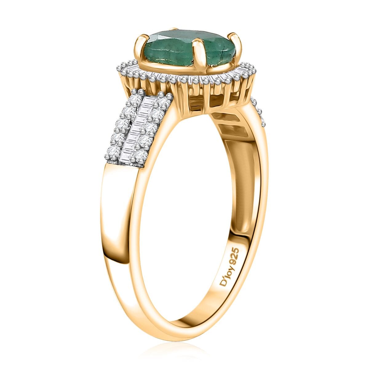 Kagem Zambian Emerald and Diamond 1.50 ctw Halo Ring in 18K Vermeil Yellow Gold Over Sterling Silver (Size 8.0) image number 3