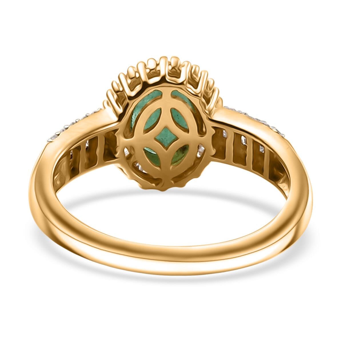 Kagem Zambian Emerald and Diamond 1.50 ctw Halo Ring in 18K Vermeil Yellow Gold Over Sterling Silver (Size 8.0) image number 4