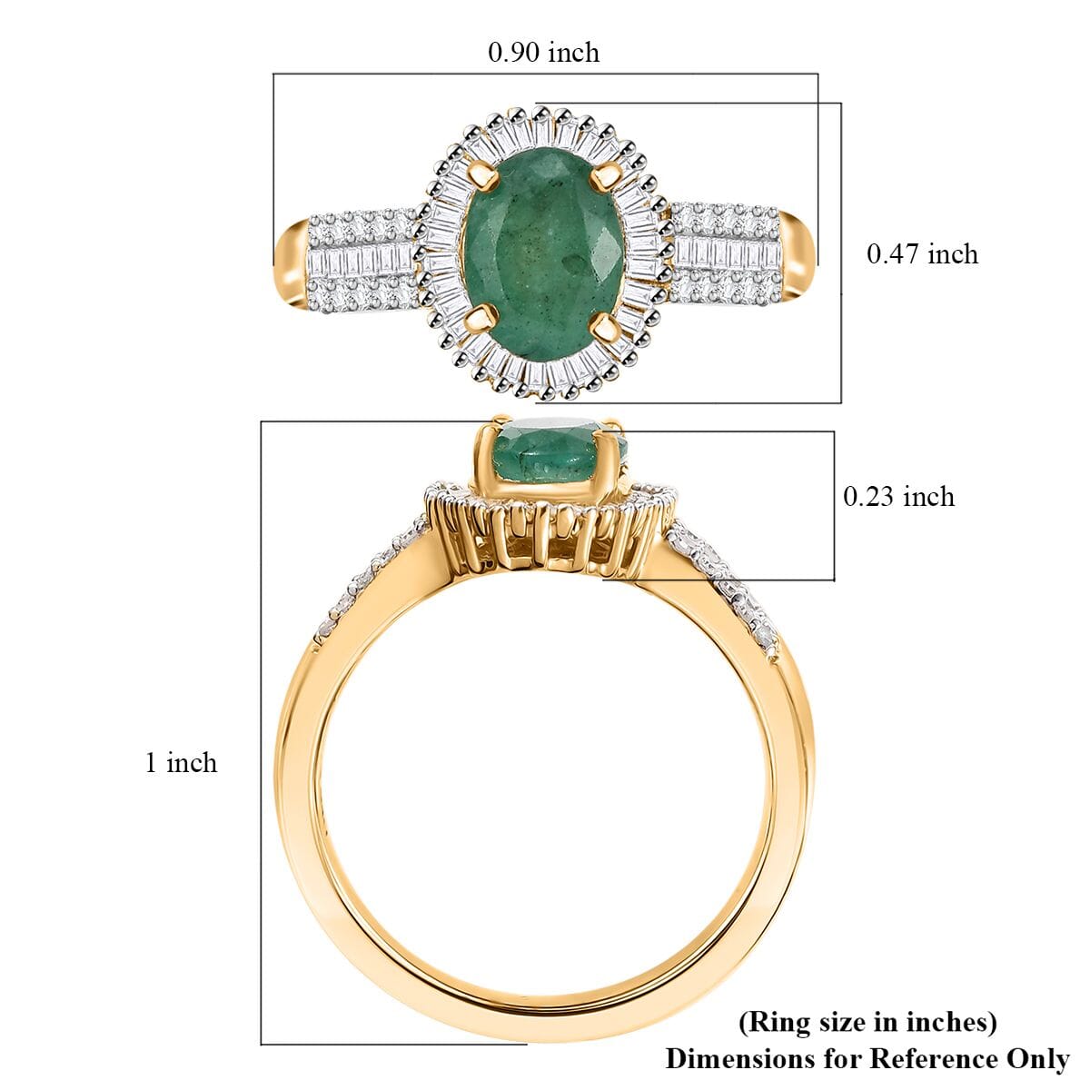 Kagem Zambian Emerald and Diamond 1.50 ctw Halo Ring in 18K Vermeil Yellow Gold Over Sterling Silver (Size 8.0) image number 5