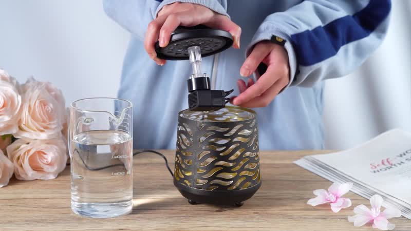 Indoor Wave Pattern Water Fountain with Warm Yellow LED Light (6.37"x5"x4.33")