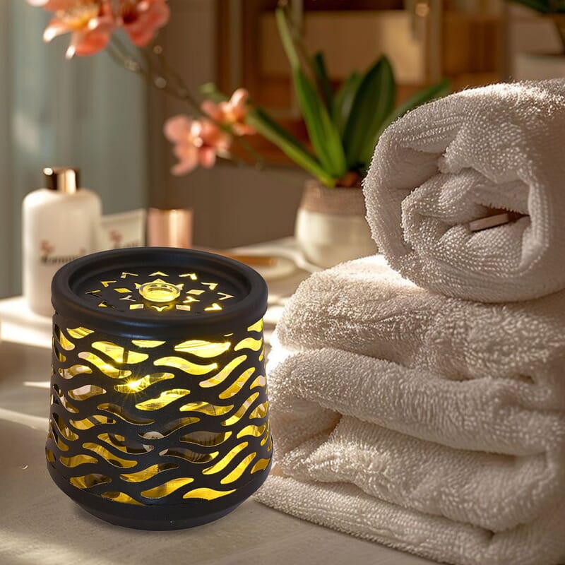Indoor Wave Pattern Water Fountain with Warm Yellow LED Light